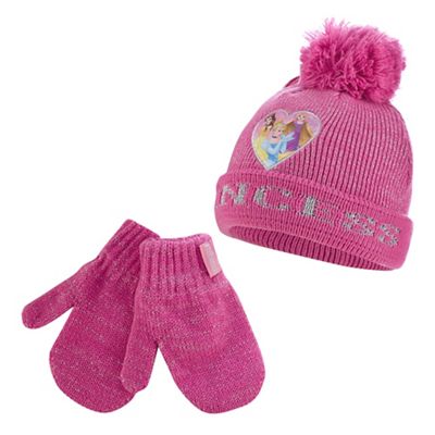 Disney Princess Girls' pink princesses hat and mittens set
